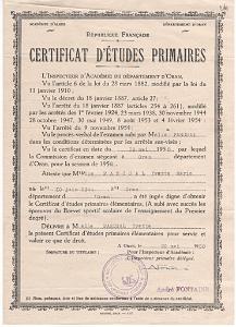 ORAN SCOLARITE LE CERTIFICAT D ETUDES YVETTE PASCUAL 19 MAI 1958